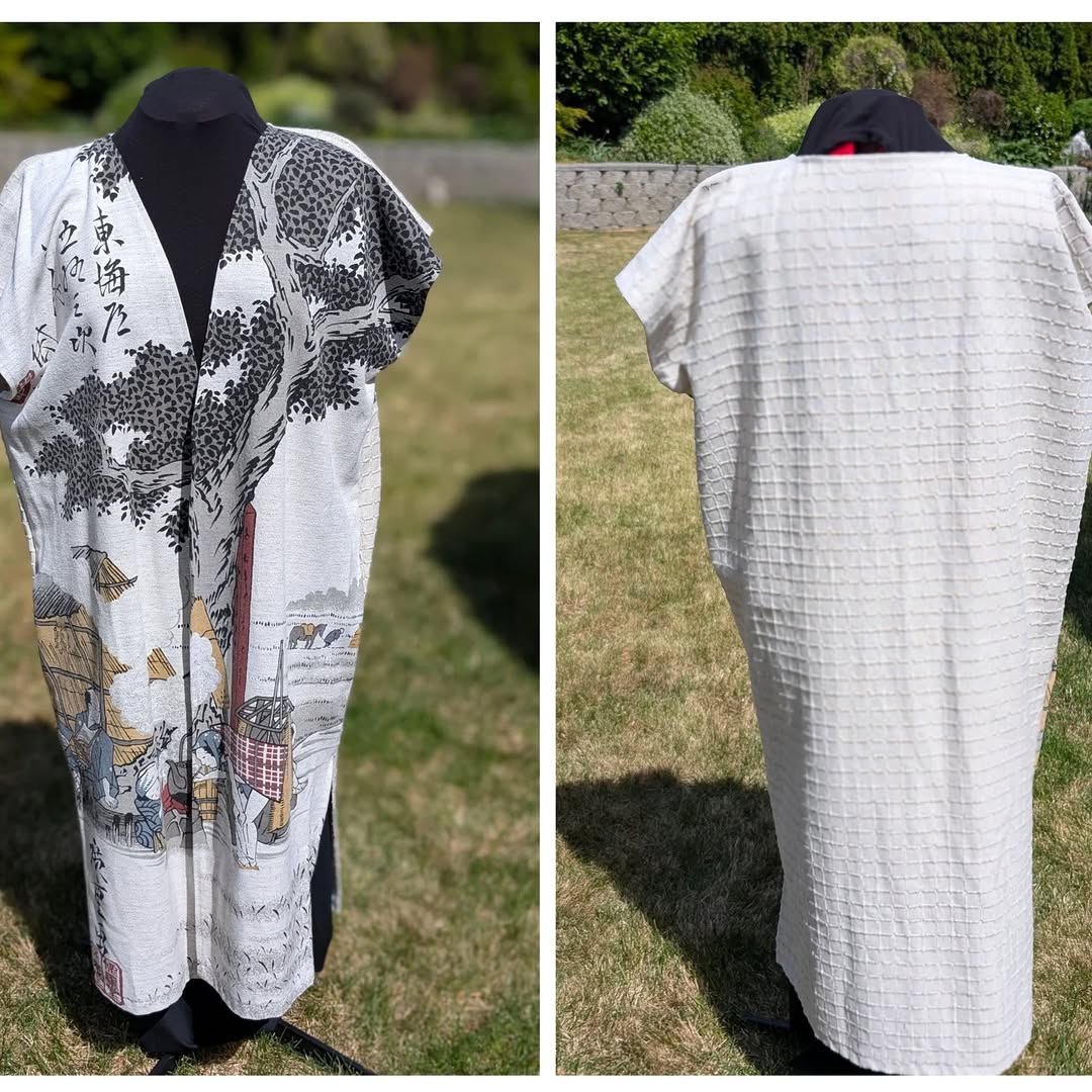 Upcycled kimono made from vintage Japanese Noren panels